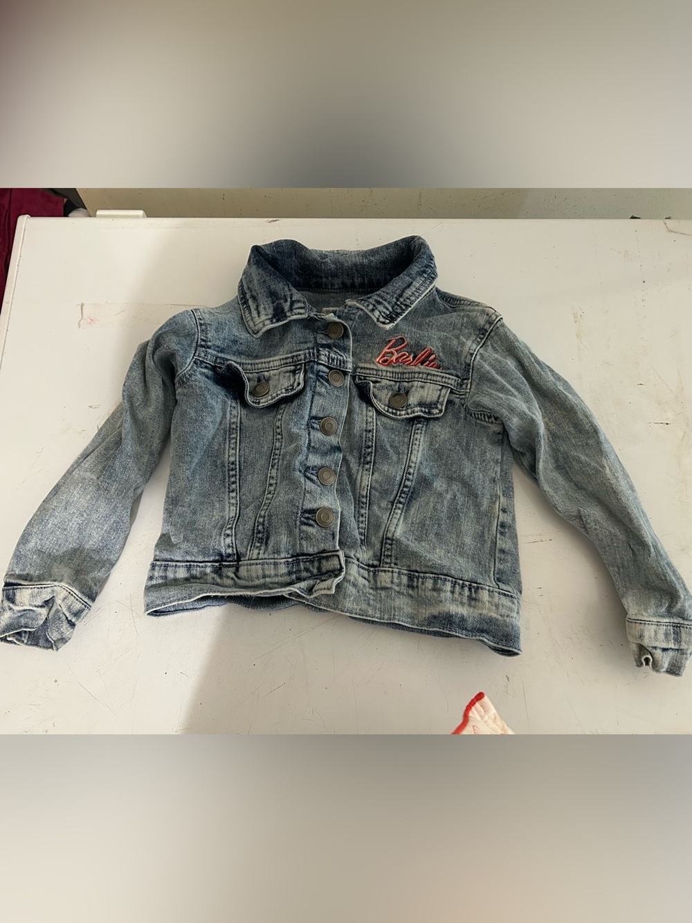 Kids Denim Jacket with 'Bella' Embroidery - Light Blue 4/5